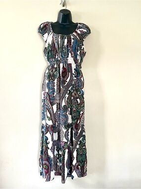 Soma XL tiered milkmaid dress paisley stretch feminine midi